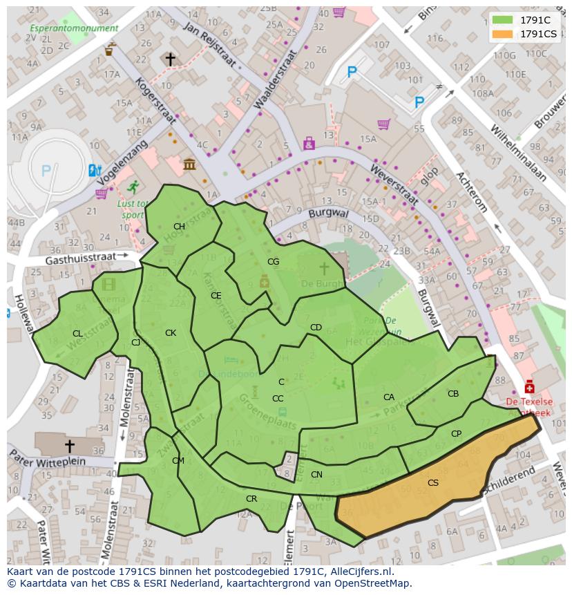 Afbeelding van het postcodegebied 1791 CS op de kaart.