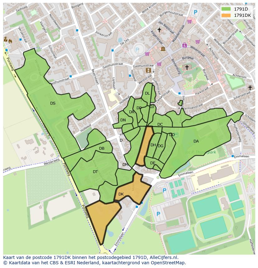 Afbeelding van het postcodegebied 1791 DK op de kaart.