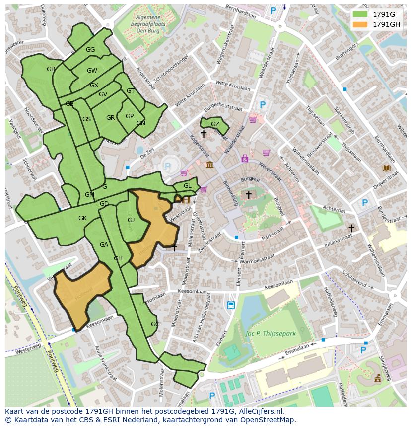 Afbeelding van het postcodegebied 1791 GH op de kaart.