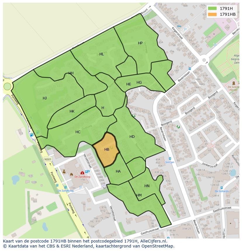 Afbeelding van het postcodegebied 1791 HB op de kaart.