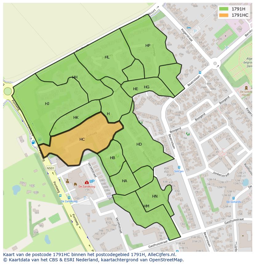 Afbeelding van het postcodegebied 1791 HC op de kaart.