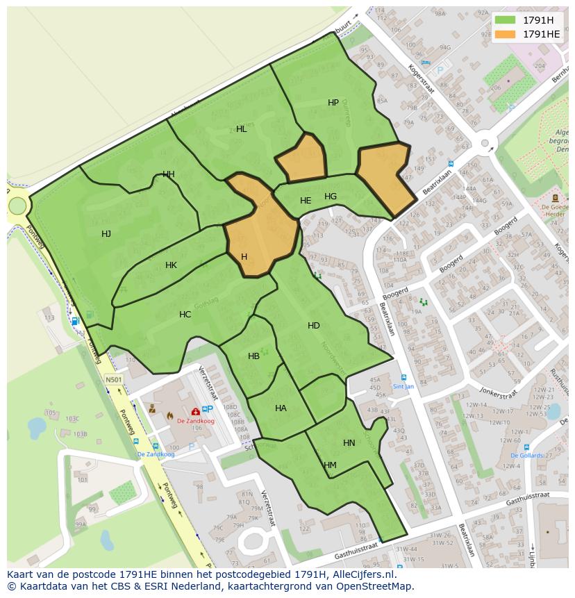 Afbeelding van het postcodegebied 1791 HE op de kaart.