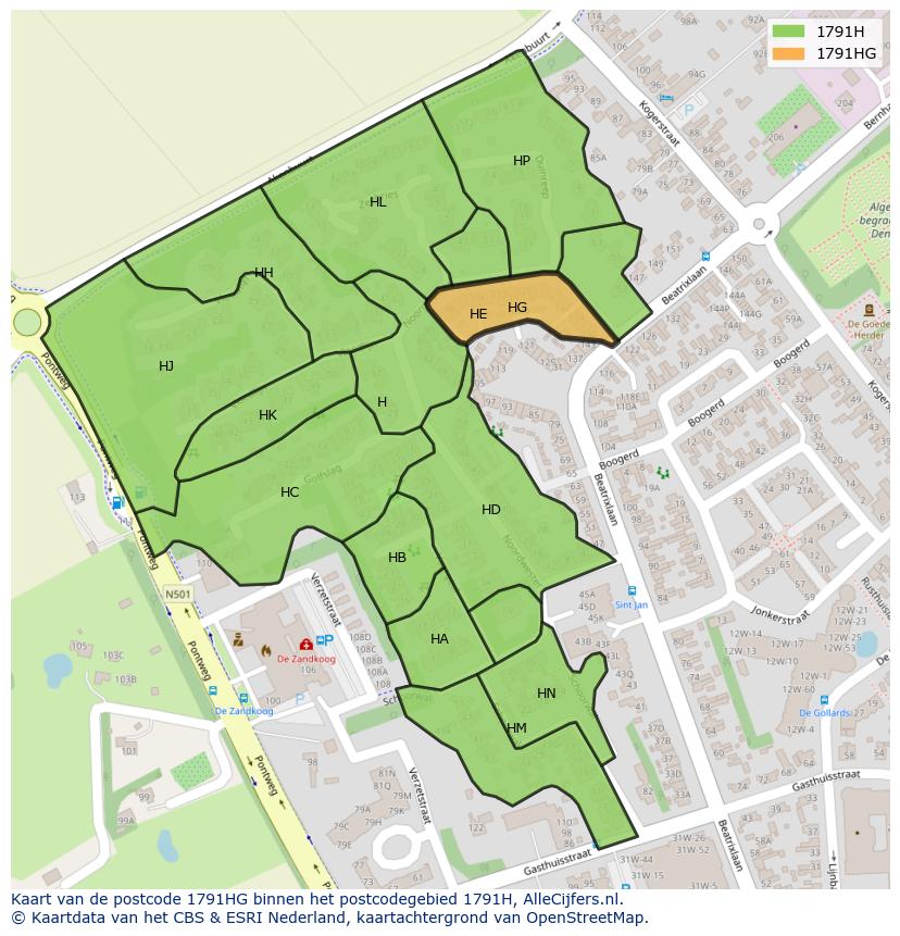 Afbeelding van het postcodegebied 1791 HG op de kaart.