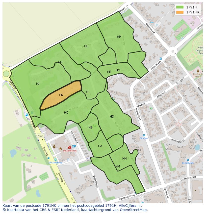 Afbeelding van het postcodegebied 1791 HK op de kaart.