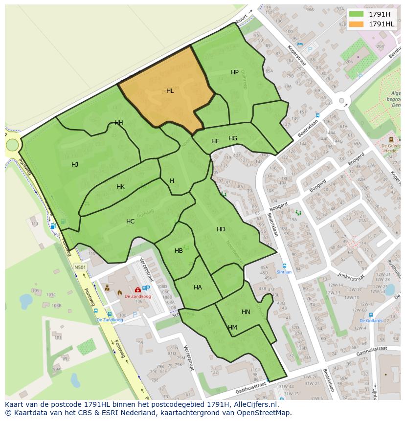 Afbeelding van het postcodegebied 1791 HL op de kaart.