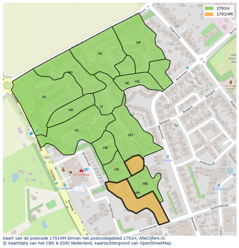 Afbeelding van het postcodegebied 1791 HM op de kaart.