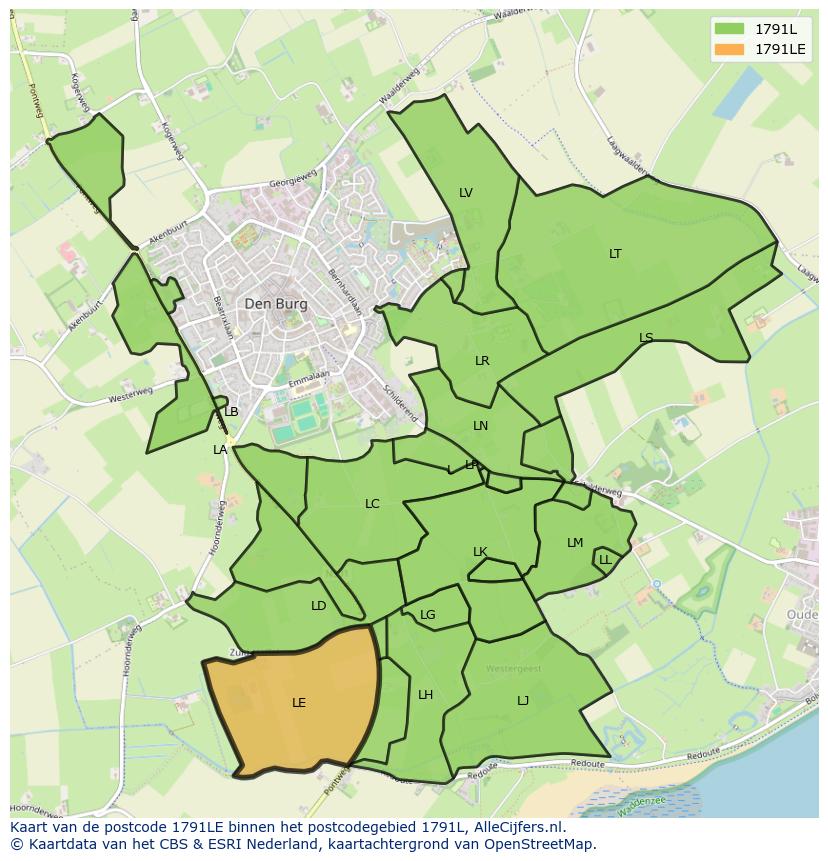 Afbeelding van het postcodegebied 1791 LE op de kaart.