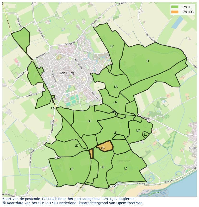 Afbeelding van het postcodegebied 1791 LG op de kaart.