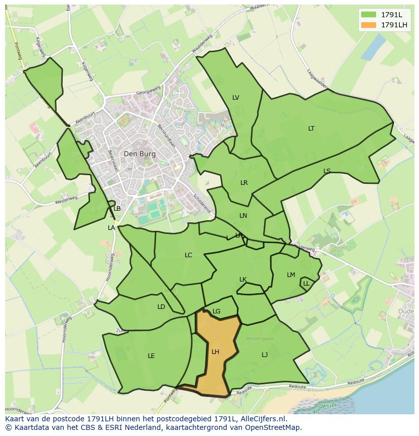 Afbeelding van het postcodegebied 1791 LH op de kaart.