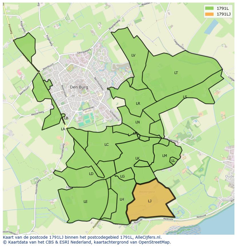 Afbeelding van het postcodegebied 1791 LJ op de kaart.
