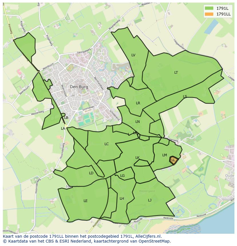 Afbeelding van het postcodegebied 1791 LL op de kaart.