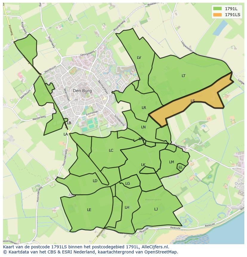 Afbeelding van het postcodegebied 1791 LS op de kaart.