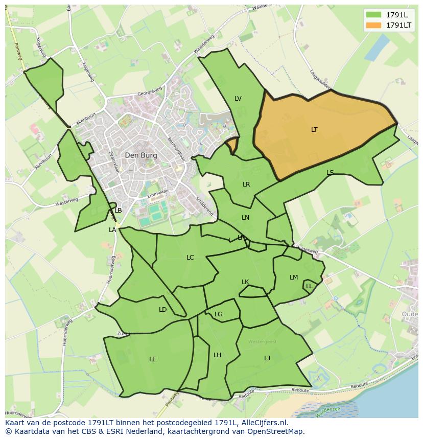 Afbeelding van het postcodegebied 1791 LT op de kaart.