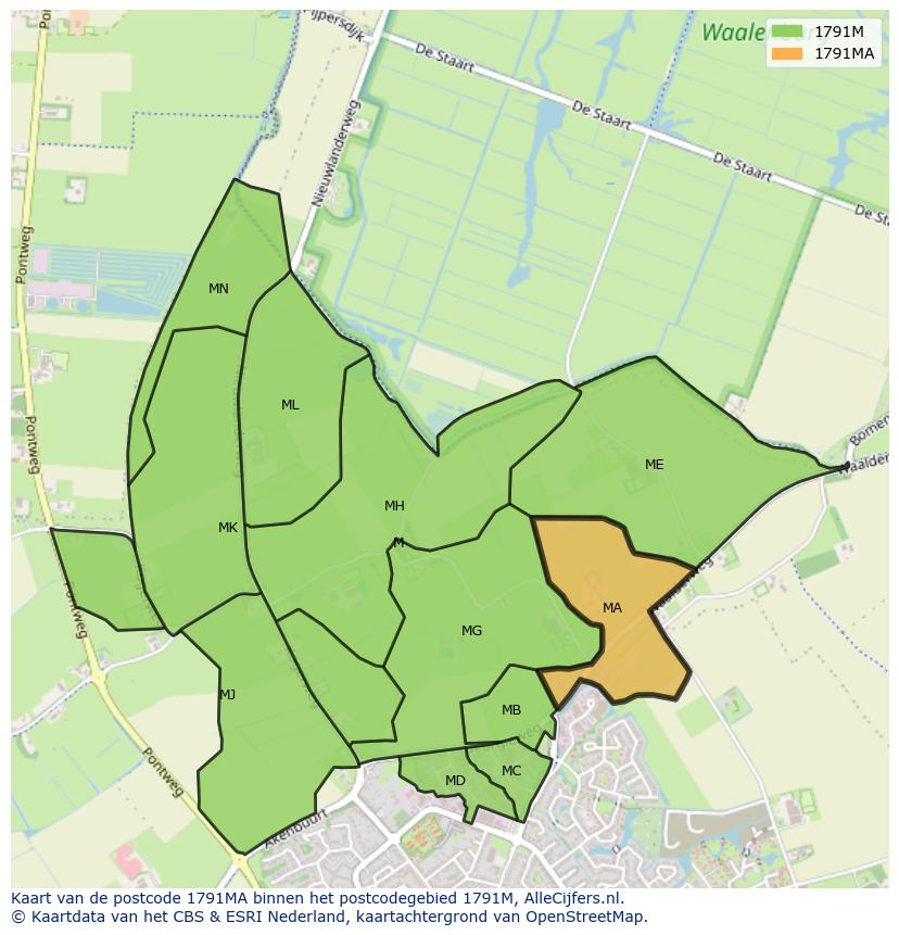 Afbeelding van het postcodegebied 1791 MA op de kaart.