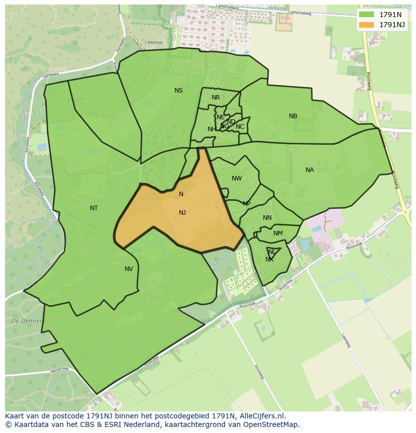 Afbeelding van het postcodegebied 1791 NJ op de kaart.