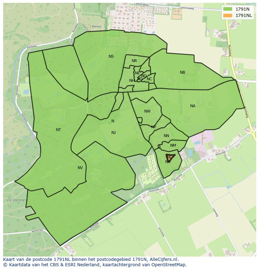 Afbeelding van het postcodegebied 1791 NL op de kaart.