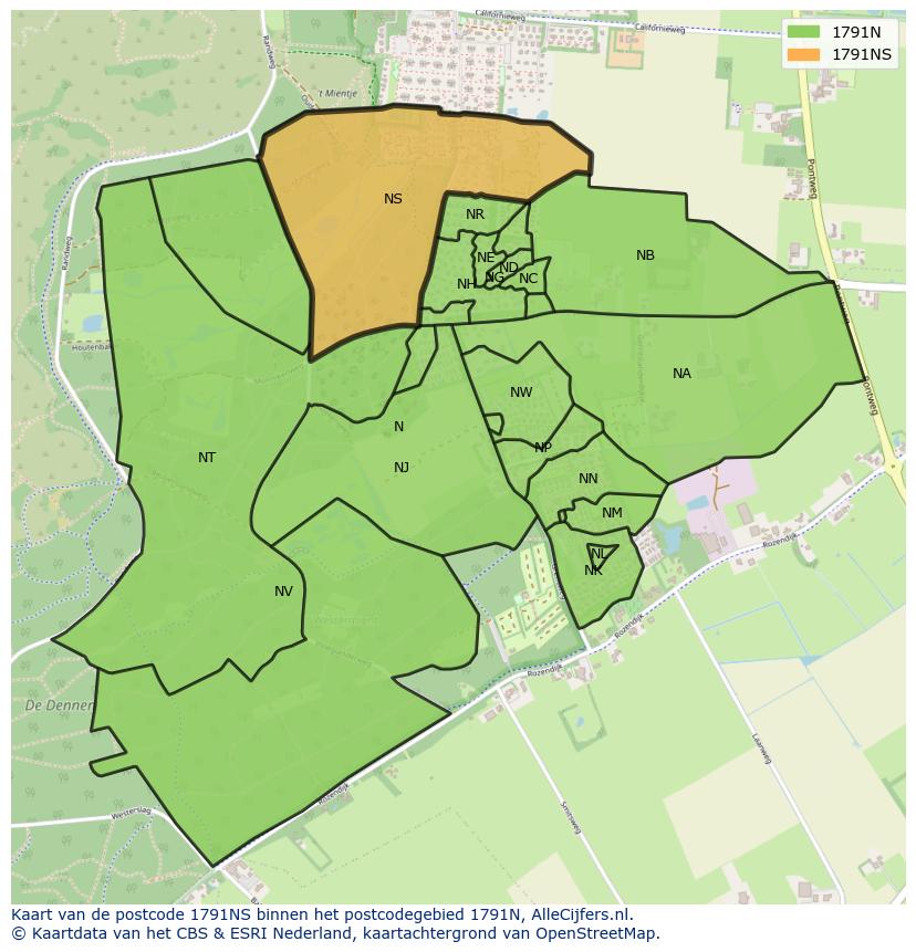 Afbeelding van het postcodegebied 1791 NS op de kaart.
