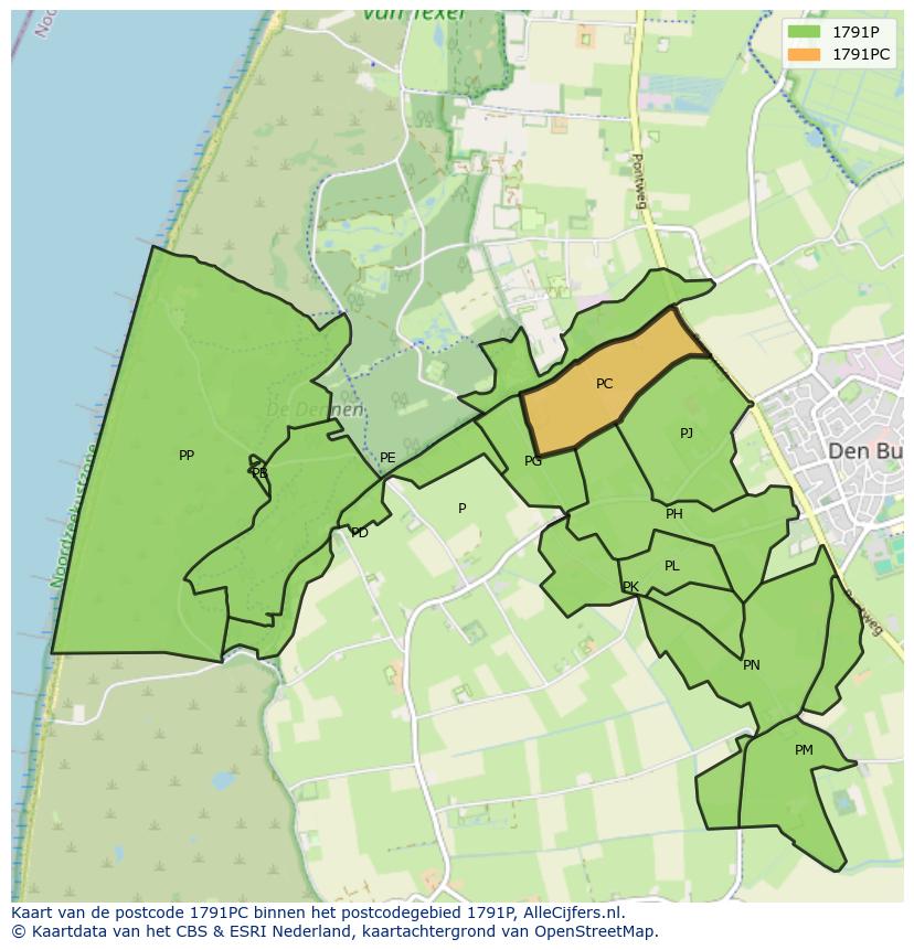 Afbeelding van het postcodegebied 1791 PC op de kaart.