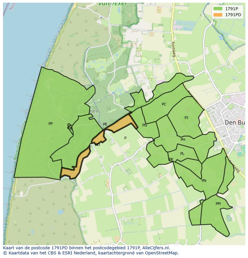 Afbeelding van het postcodegebied 1791 PD op de kaart.
