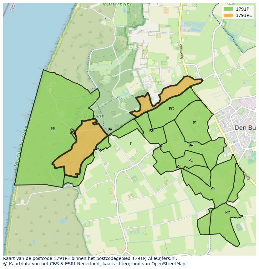 Afbeelding van het postcodegebied 1791 PE op de kaart.