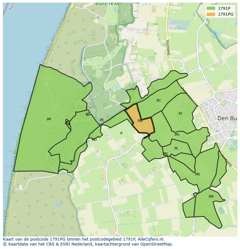 Afbeelding van het postcodegebied 1791 PG op de kaart.