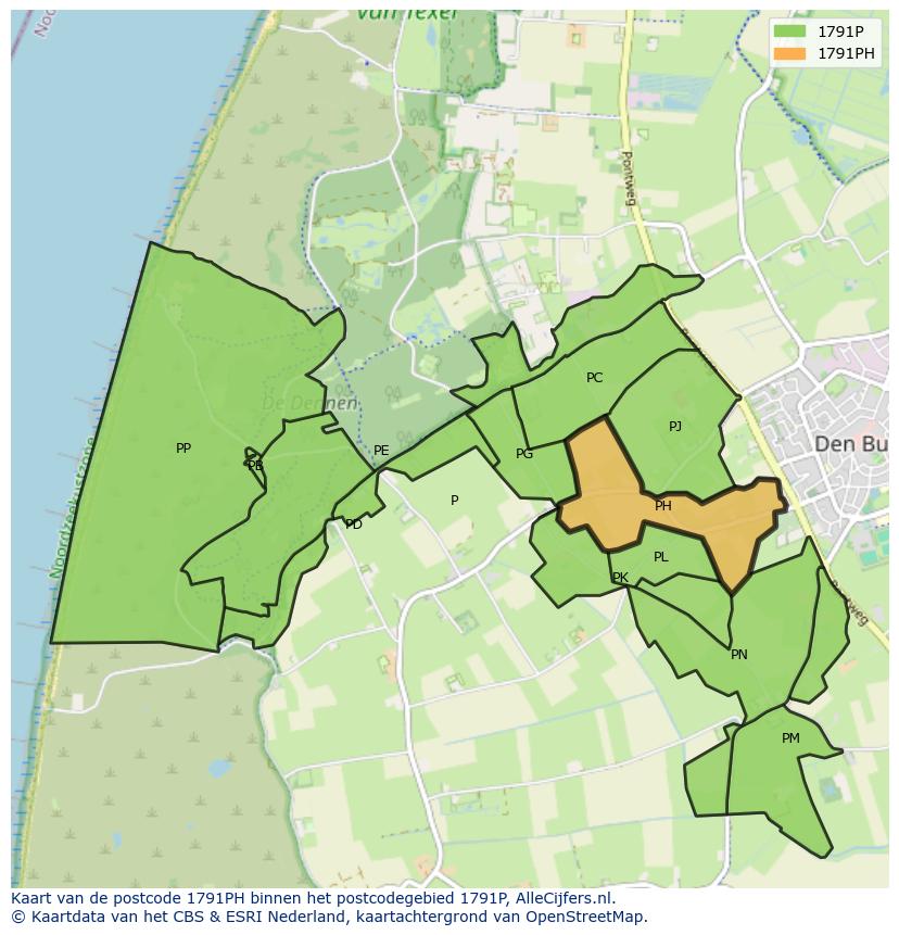 Afbeelding van het postcodegebied 1791 PH op de kaart.