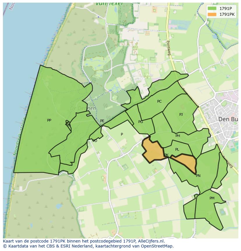 Afbeelding van het postcodegebied 1791 PK op de kaart.