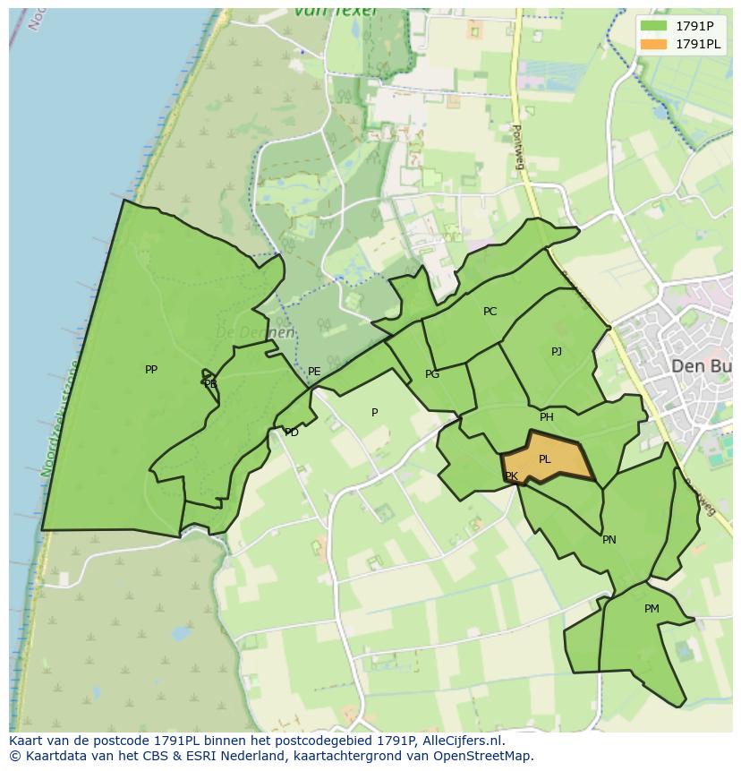 Afbeelding van het postcodegebied 1791 PL op de kaart.