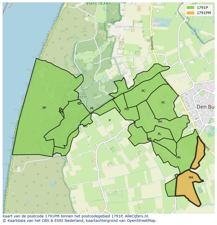 Afbeelding van het postcodegebied 1791 PM op de kaart.