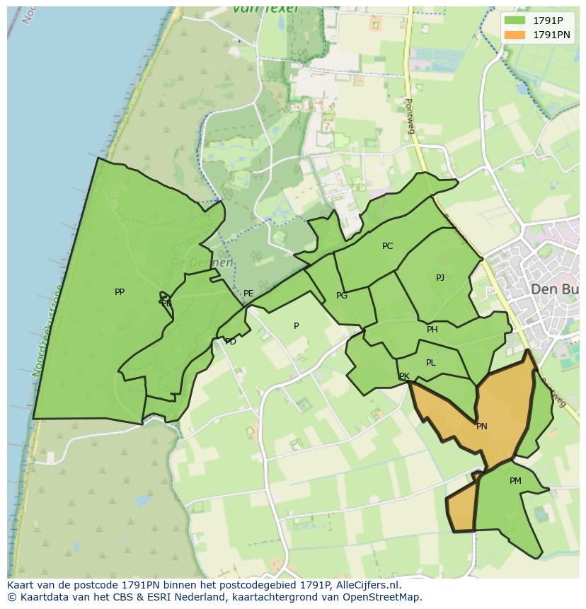 Afbeelding van het postcodegebied 1791 PN op de kaart.