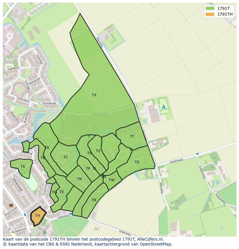Afbeelding van het postcodegebied 1791 TH op de kaart.