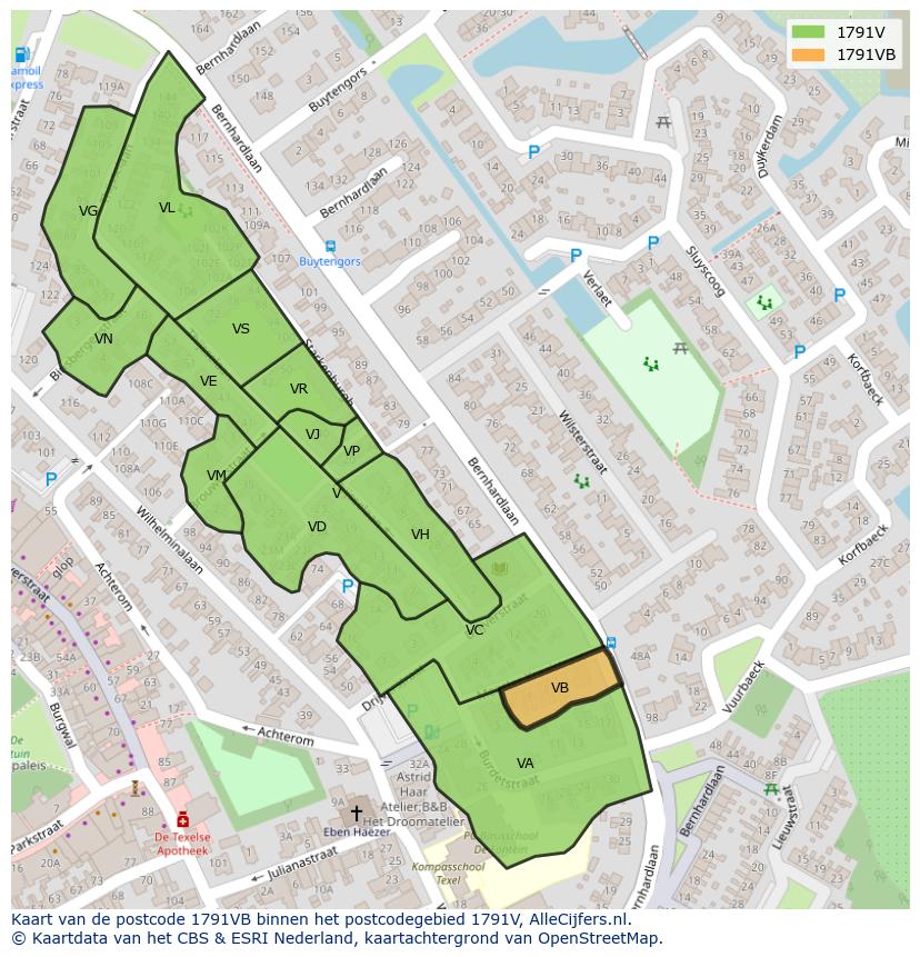 Afbeelding van het postcodegebied 1791 VB op de kaart.