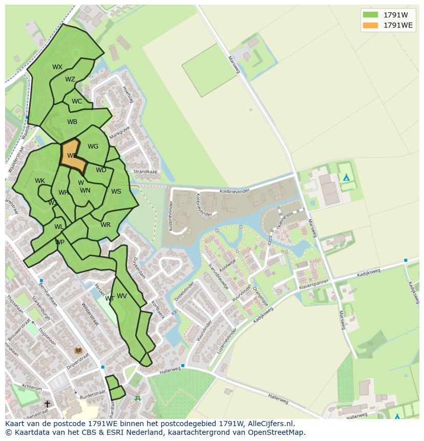 Afbeelding van het postcodegebied 1791 WE op de kaart.