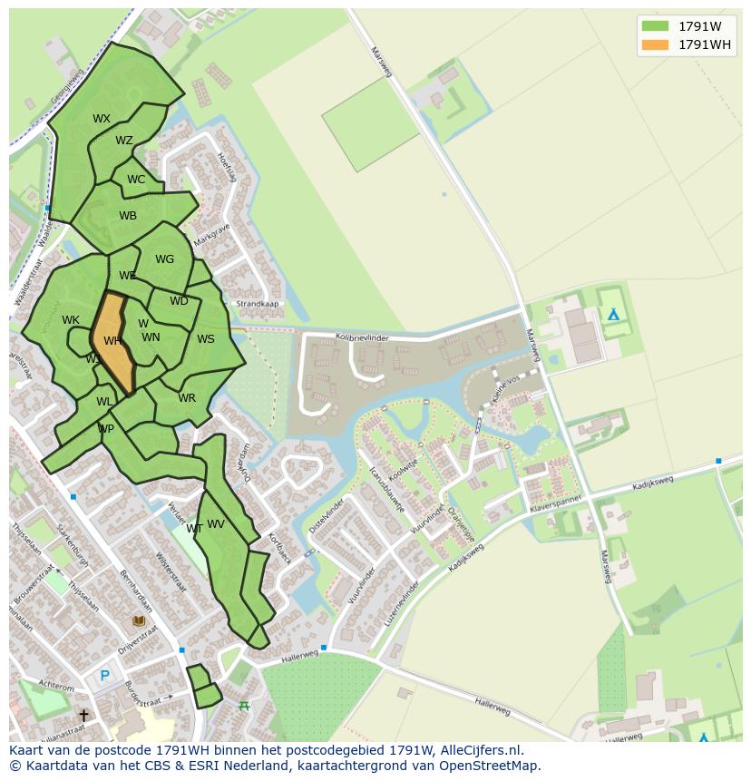 Afbeelding van het postcodegebied 1791 WH op de kaart.