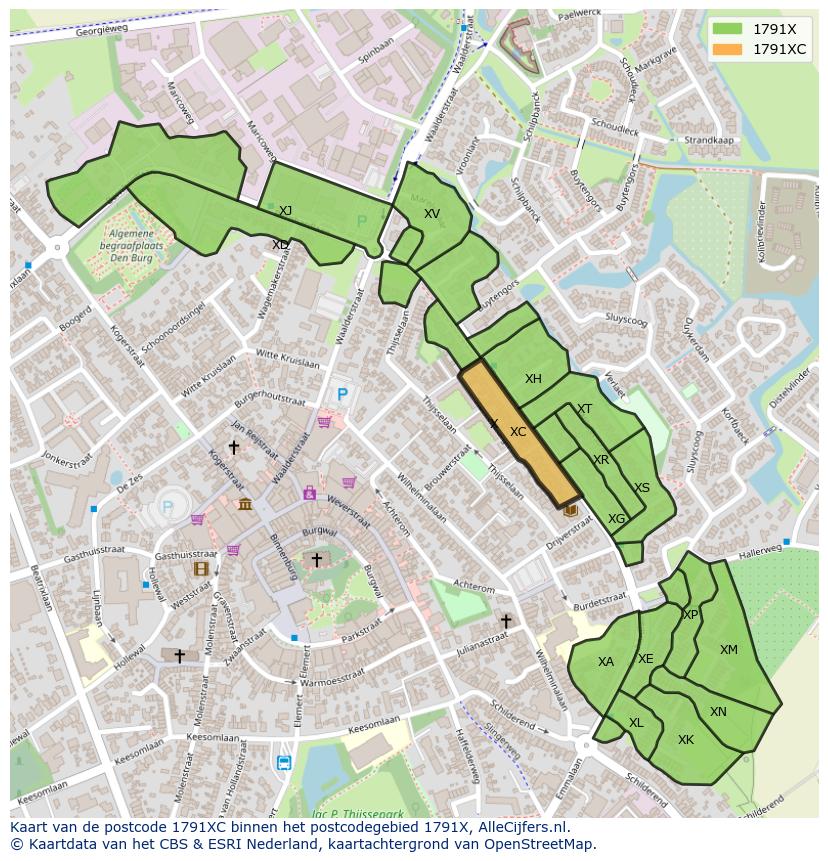 Afbeelding van het postcodegebied 1791 XC op de kaart.