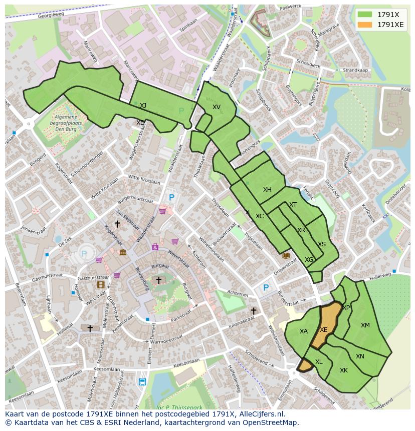 Afbeelding van het postcodegebied 1791 XE op de kaart.