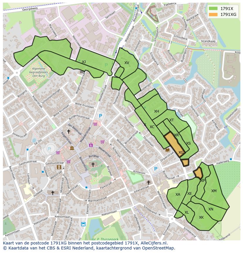 Afbeelding van het postcodegebied 1791 XG op de kaart.