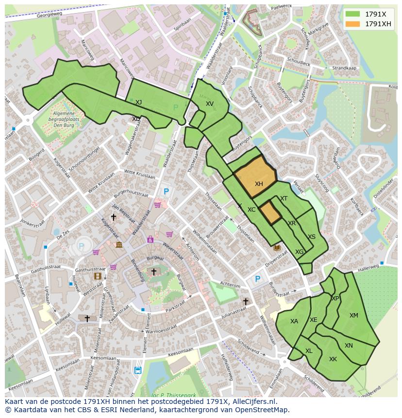 Afbeelding van het postcodegebied 1791 XH op de kaart.