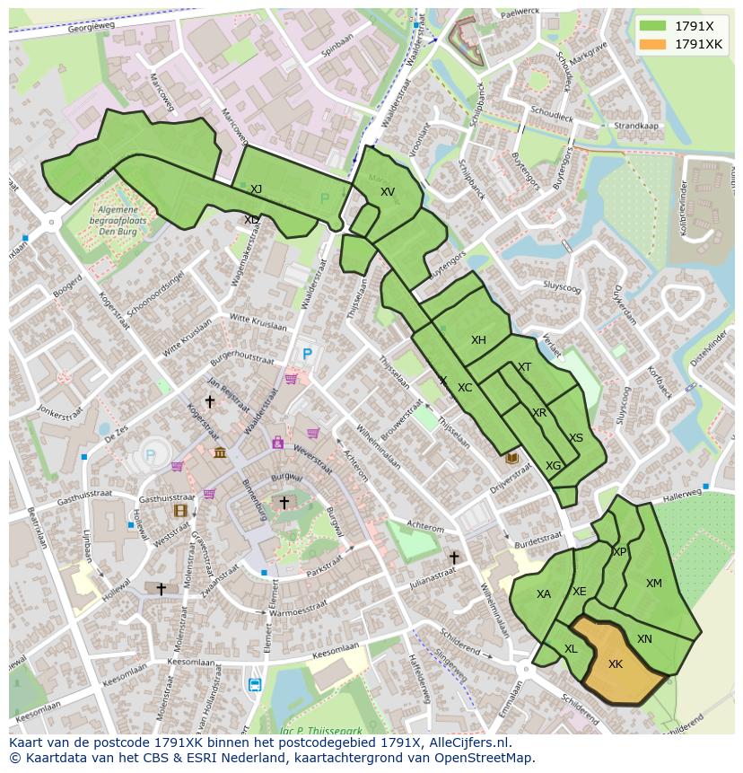 Afbeelding van het postcodegebied 1791 XK op de kaart.
