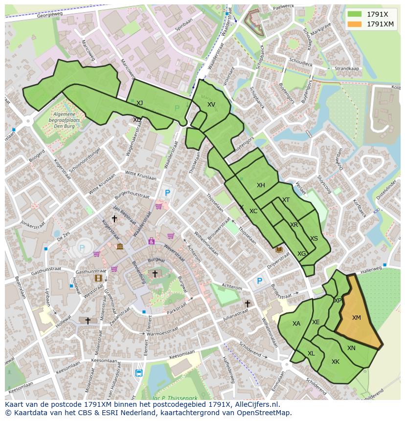 Afbeelding van het postcodegebied 1791 XM op de kaart.