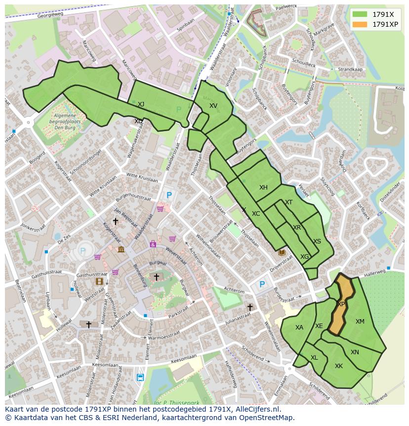 Afbeelding van het postcodegebied 1791 XP op de kaart.