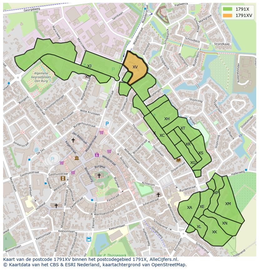 Afbeelding van het postcodegebied 1791 XV op de kaart.