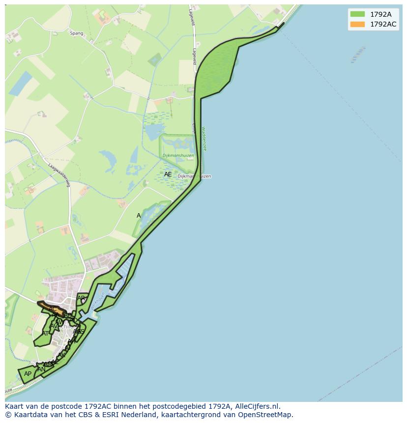 Afbeelding van het postcodegebied 1792 AC op de kaart.