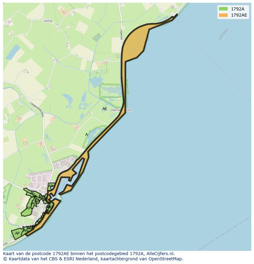 Afbeelding van het postcodegebied 1792 AE op de kaart.