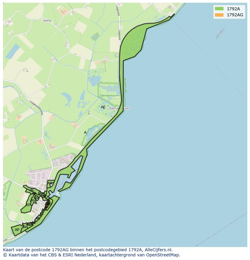 Afbeelding van het postcodegebied 1792 AG op de kaart.