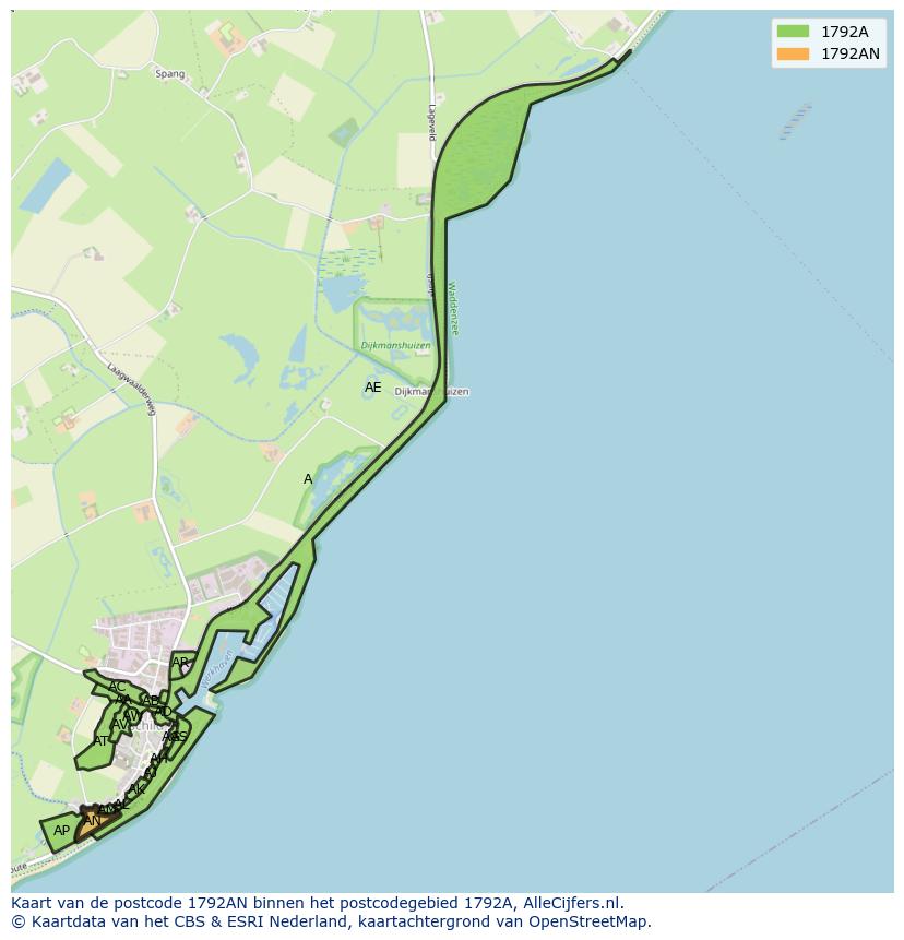Afbeelding van het postcodegebied 1792 AN op de kaart.