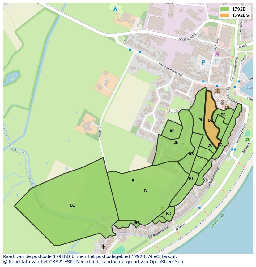 Afbeelding van het postcodegebied 1792 BG op de kaart.