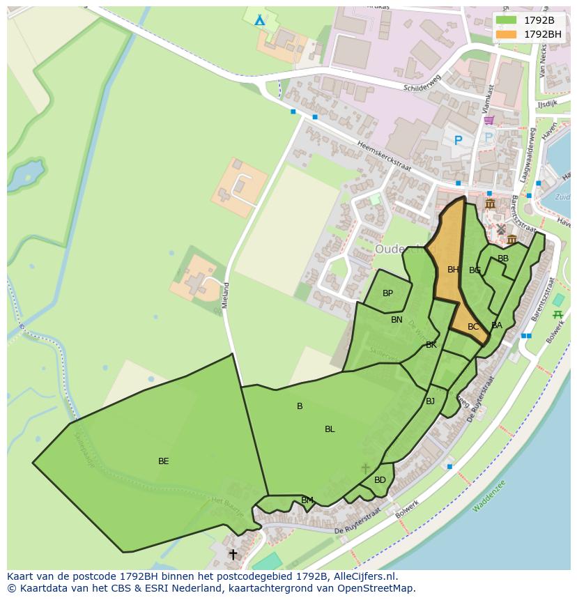 Afbeelding van het postcodegebied 1792 BH op de kaart.