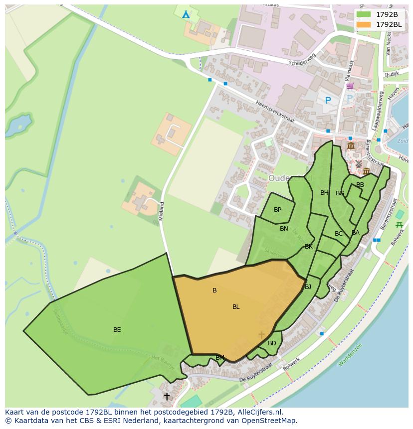 Afbeelding van het postcodegebied 1792 BL op de kaart.