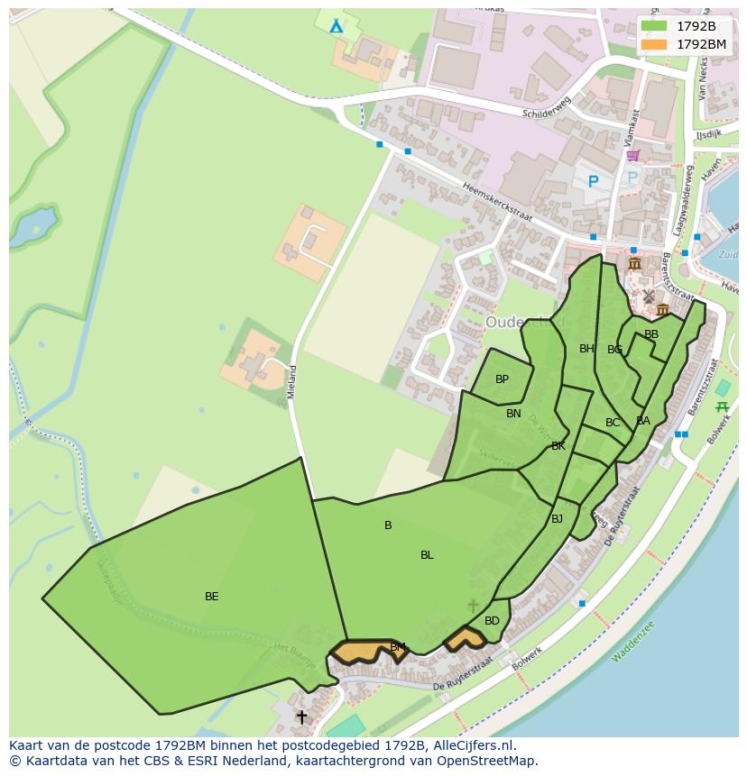 Afbeelding van het postcodegebied 1792 BM op de kaart.